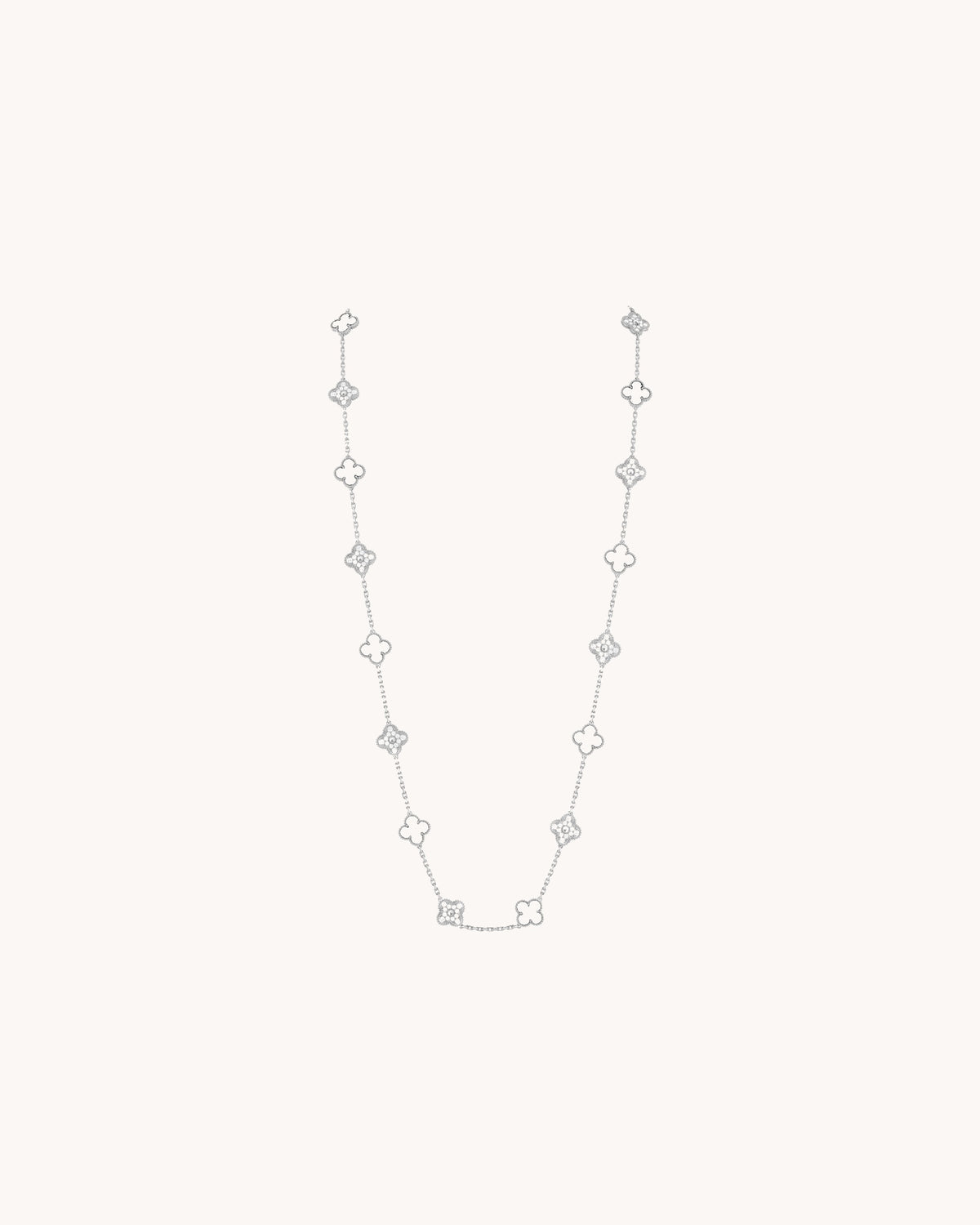 Mayceline Four Leaf Clover Necklace, 20 Motifs — 18K White Gold, Diamond, Onyx — image 1