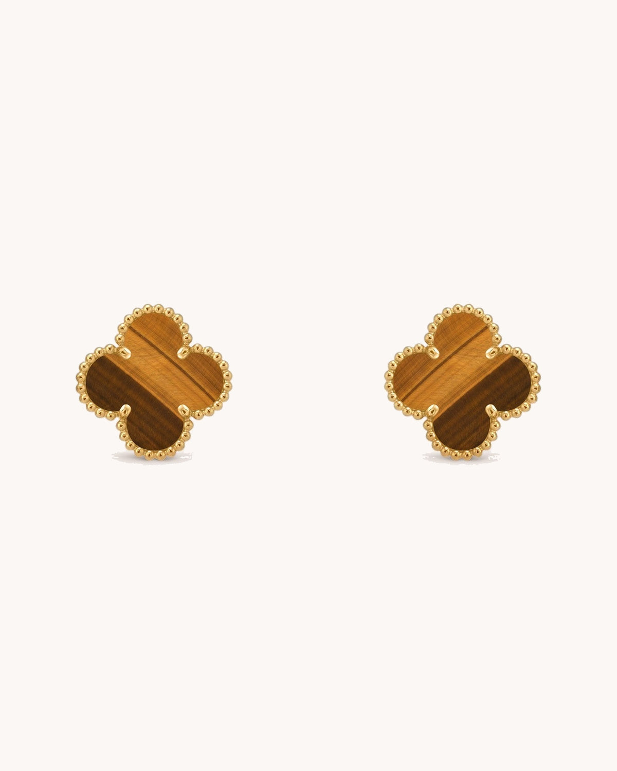 Mayceline Four Leaf Clover Earrings — 18K yellow gold, Tiger Eye