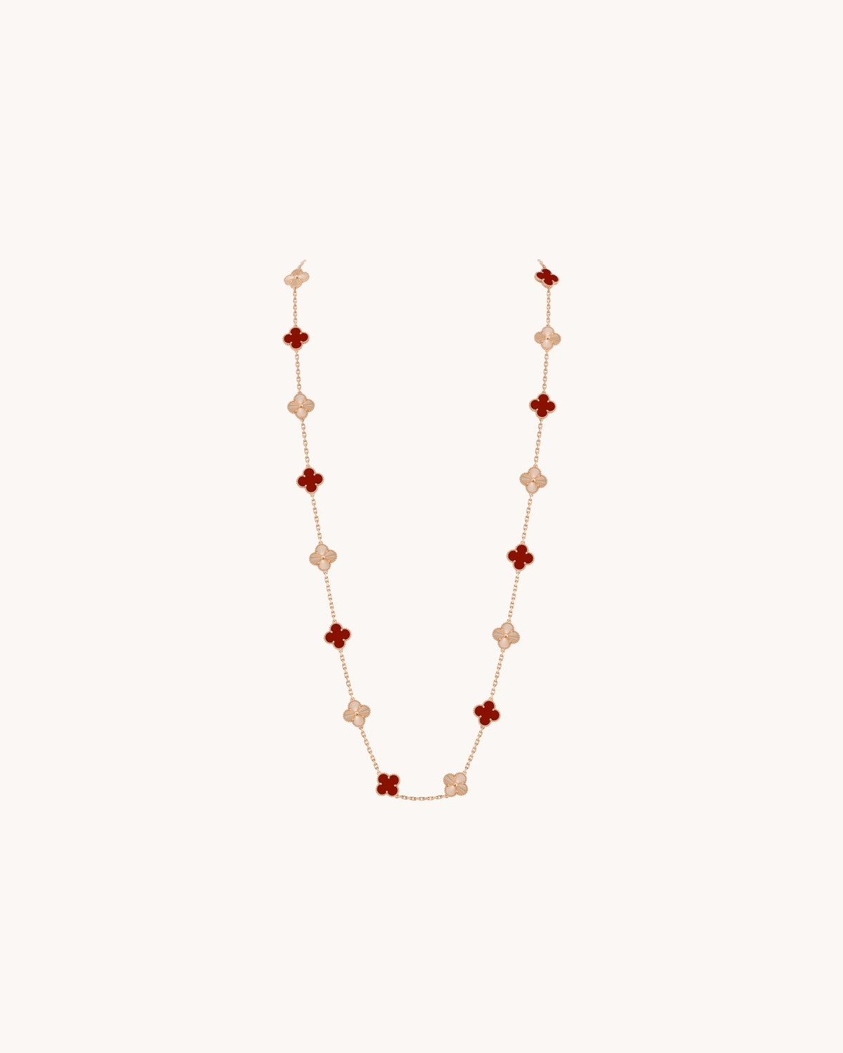 Mayceline Four Leaf Clover Necklace, 20 Motifs — 18K Rose Gold Clover X Carnelian — image 1