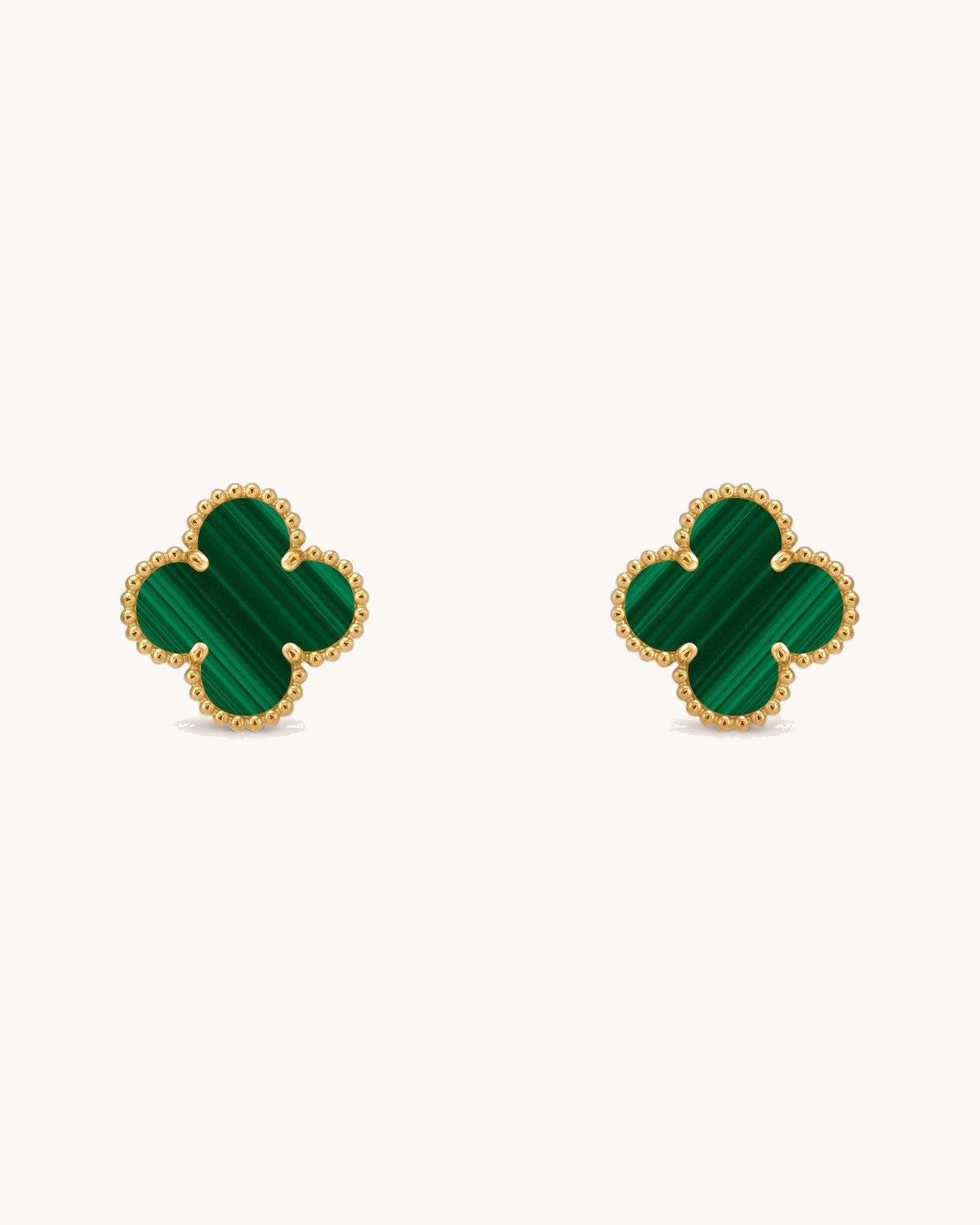 Mayceline Four Leaf Clover Earrings — 18K yellow gold, Malachite