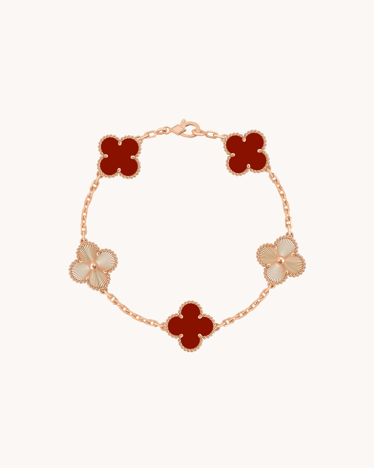 Mayceline Four Leaf Clover Bracelet — 18K Rose Gold Clover X Carnelian — image 1