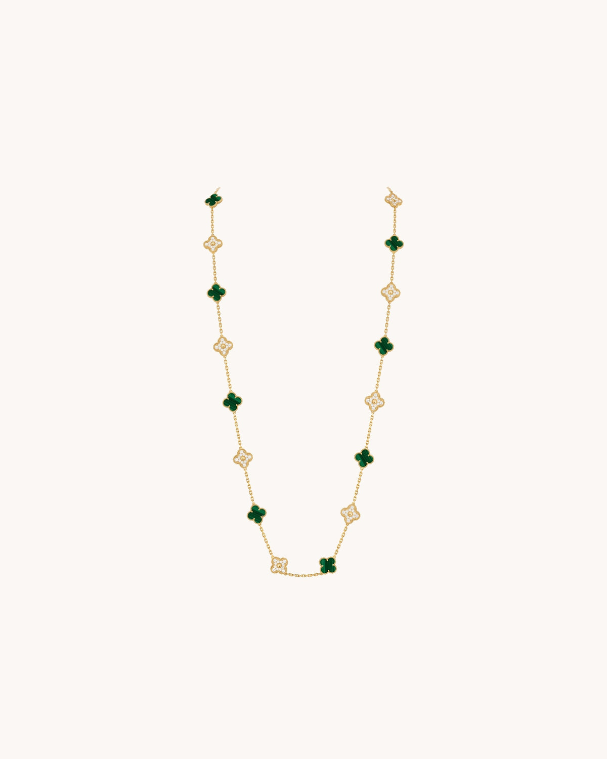 Mayceline Four Leaf Clover Necklace, 20 Motifs — 18K Yellow Gold, Diamond, Malachite — image 1
