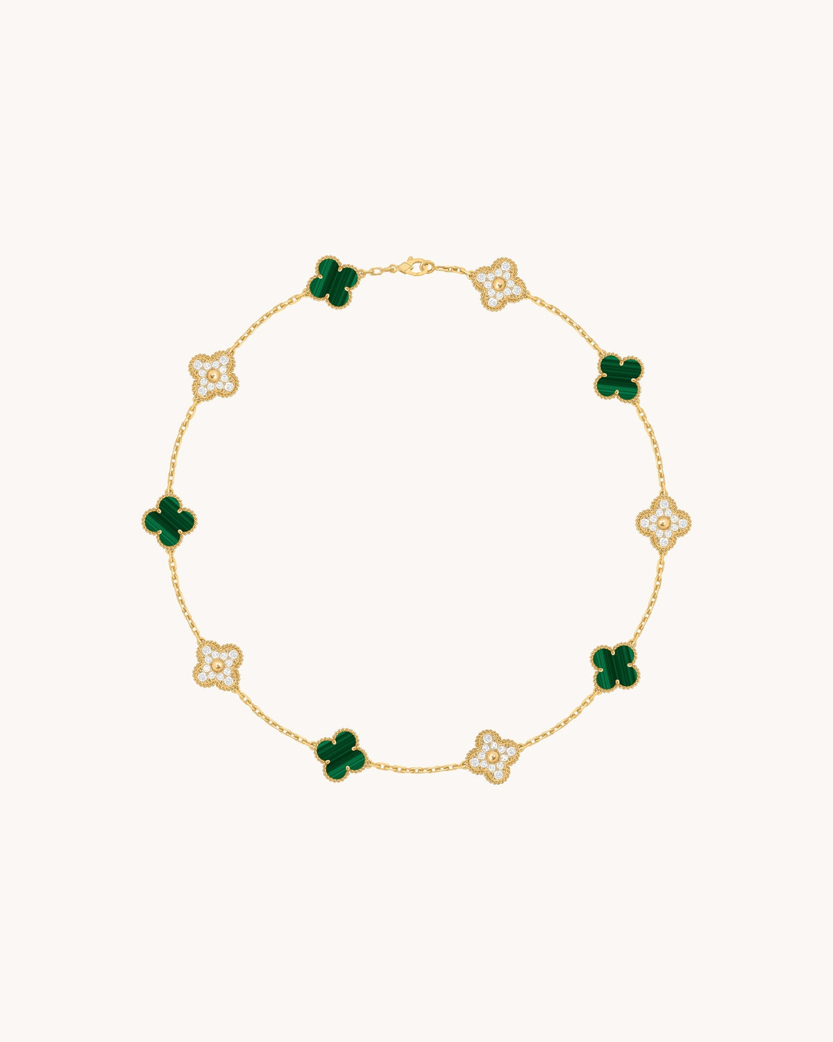 Mayceline Four Leaf Clover Necklace, 10 Motifs — 18K Yellow Gold, Diamond, Malachite — image 1