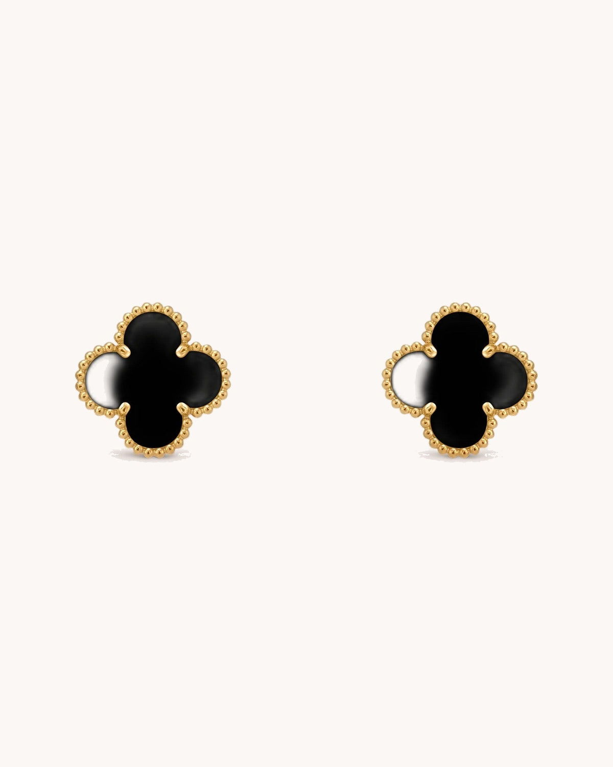 Mayceline Four Leaf Clover Earrings — 18K yellow gold, Onyx