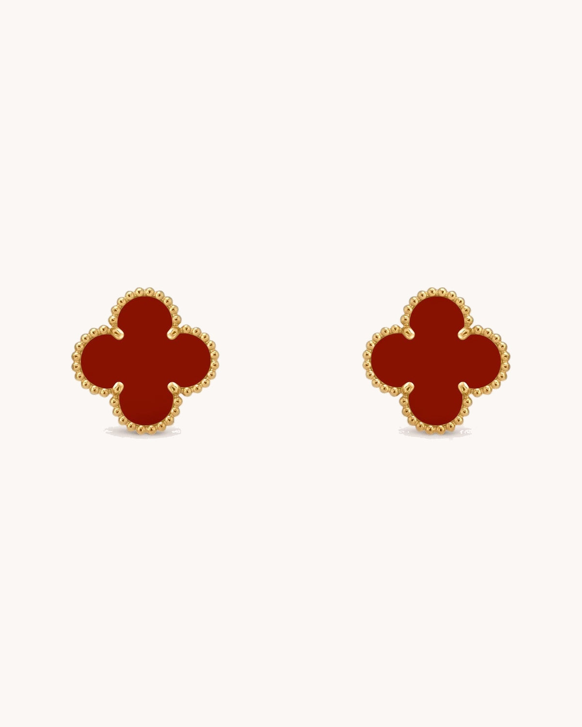 Mayceline Four Leaf Clover Earrings — 18K yellow gold, Carnelian