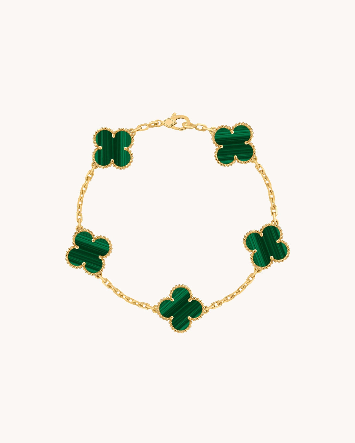 Mayceline Four Leaf Clover Bracelet — 18K Yellow Gold, Malachite — image 1