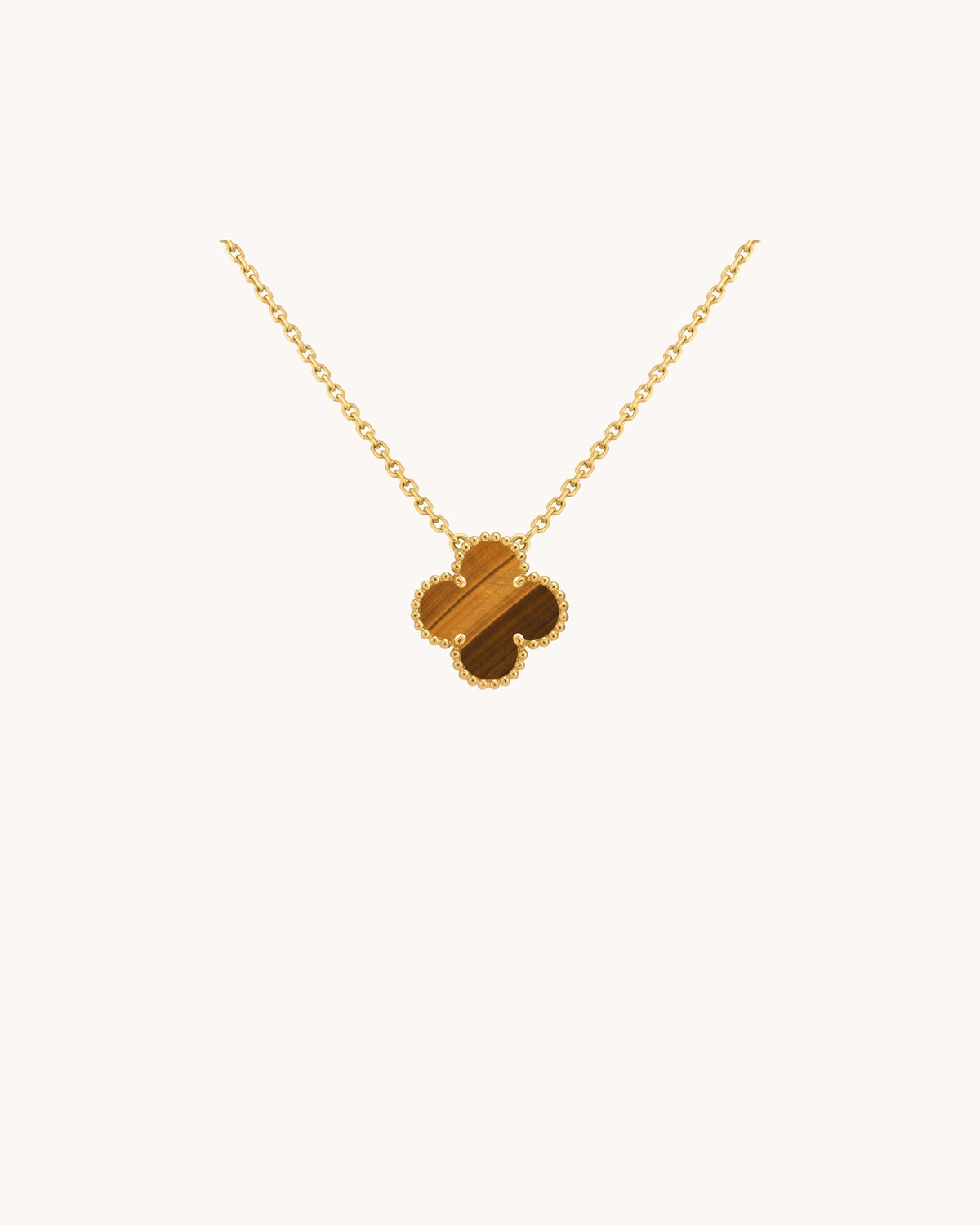 Mayceline Four Leaf Clover Necklace — 18K Yellow Gold, Tiger Eye — image 1