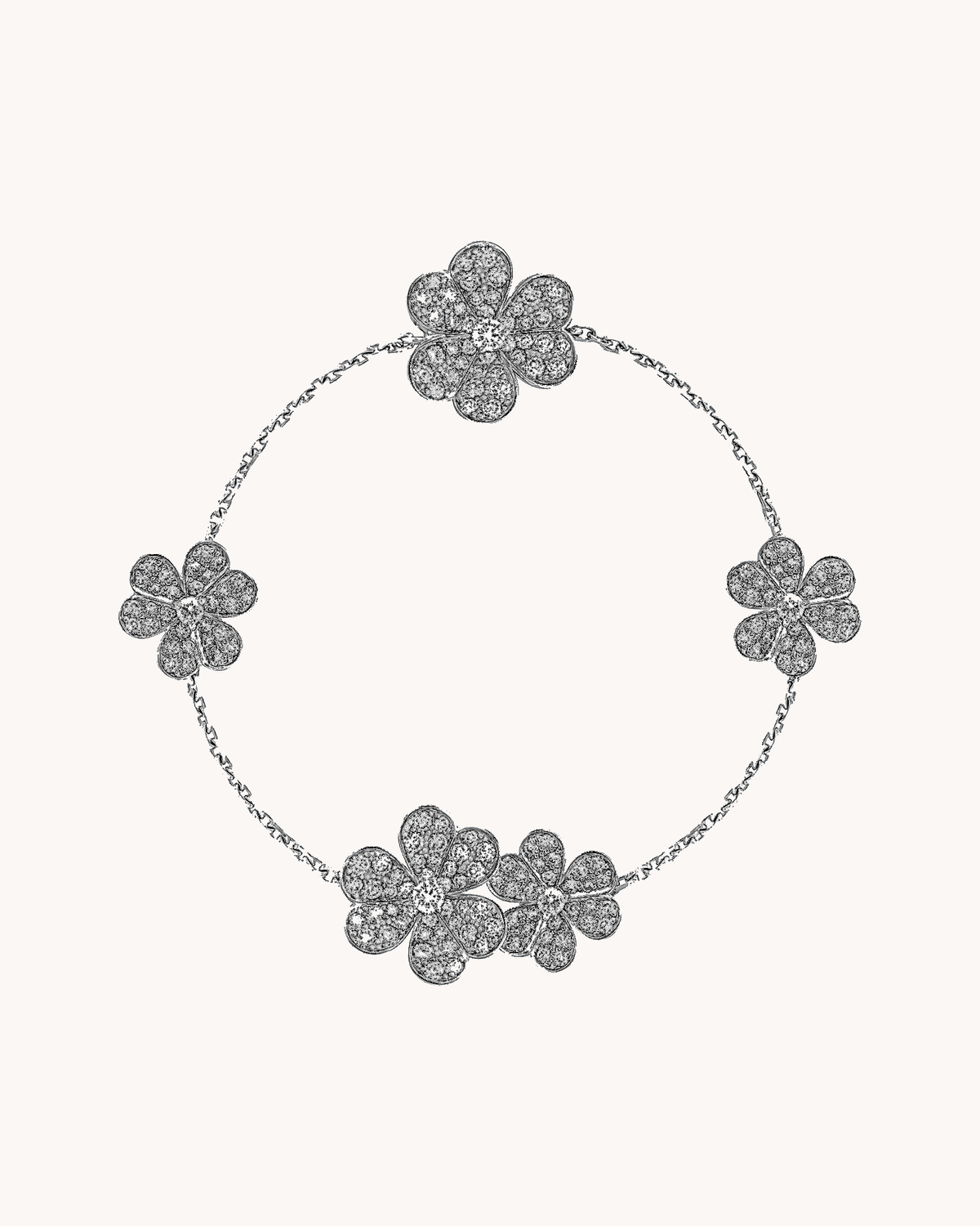 Mayceline Fleur de Lumière Pendant Bracelet, 5 Flowers — Diamond 18K White Gold
