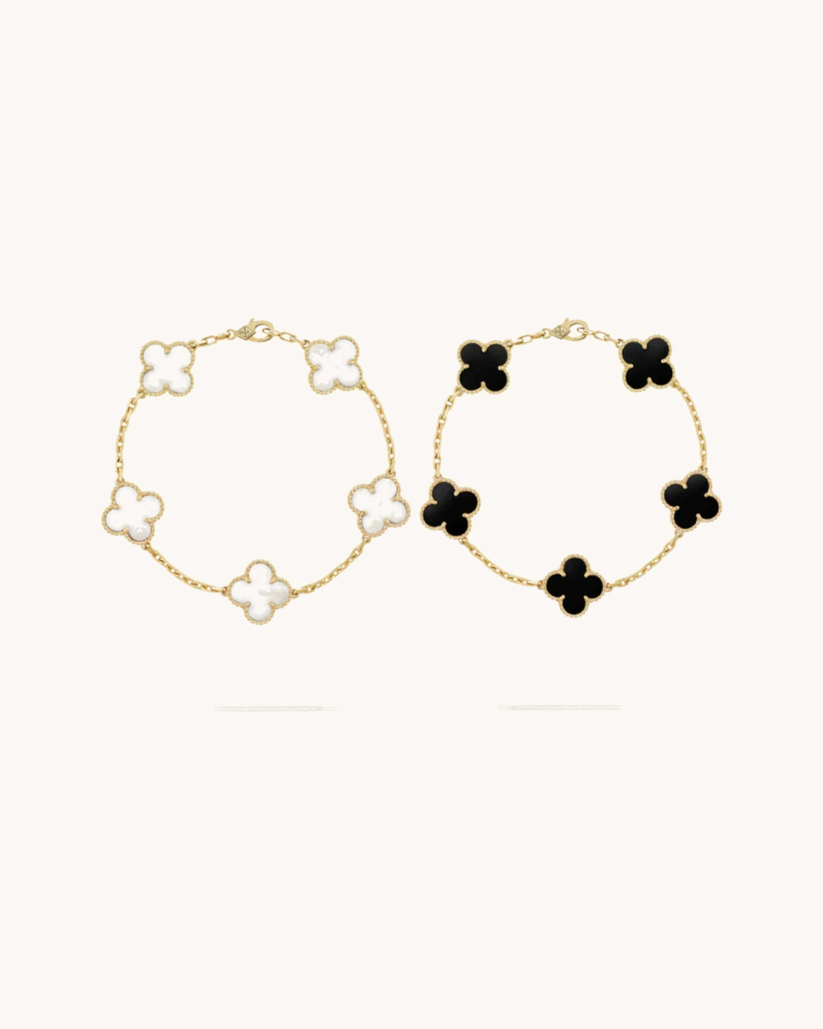 2-Piece Clover Bracelet Set - Black/White