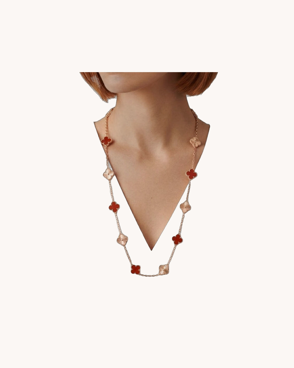 Mayceline Four Leaf Clover Necklace, 20 Motifs — 18K Rose Gold Clover X Carnelian — image 2