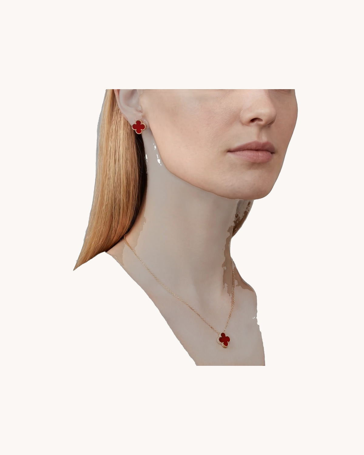 Mayceline Four Leaf Clover Necklace — 18K Yellow Gold, Carnelian — image 2
