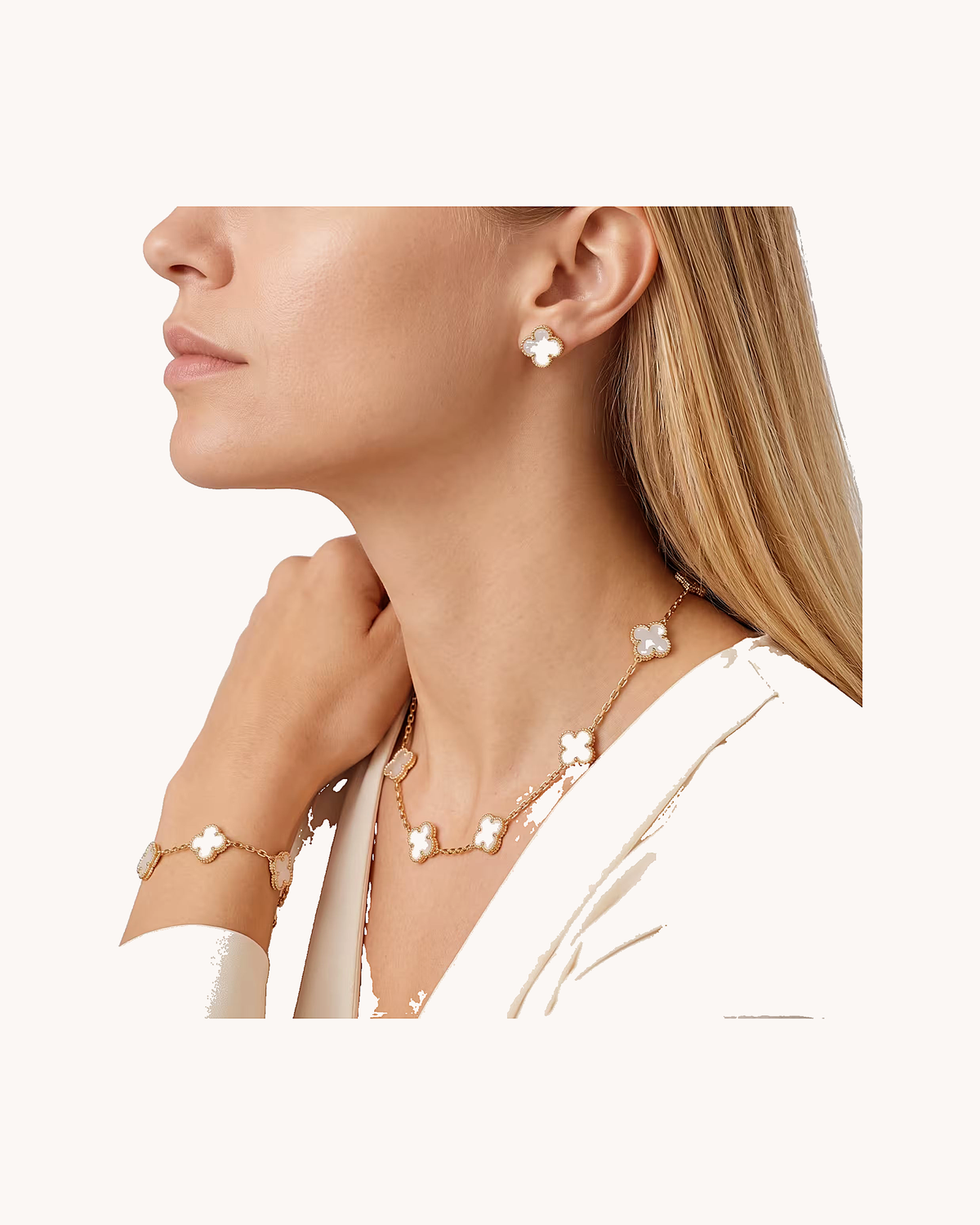 Mayceline Four Leaf Clover Bracelet — 18K Yellow Gold, Mother of Pearl