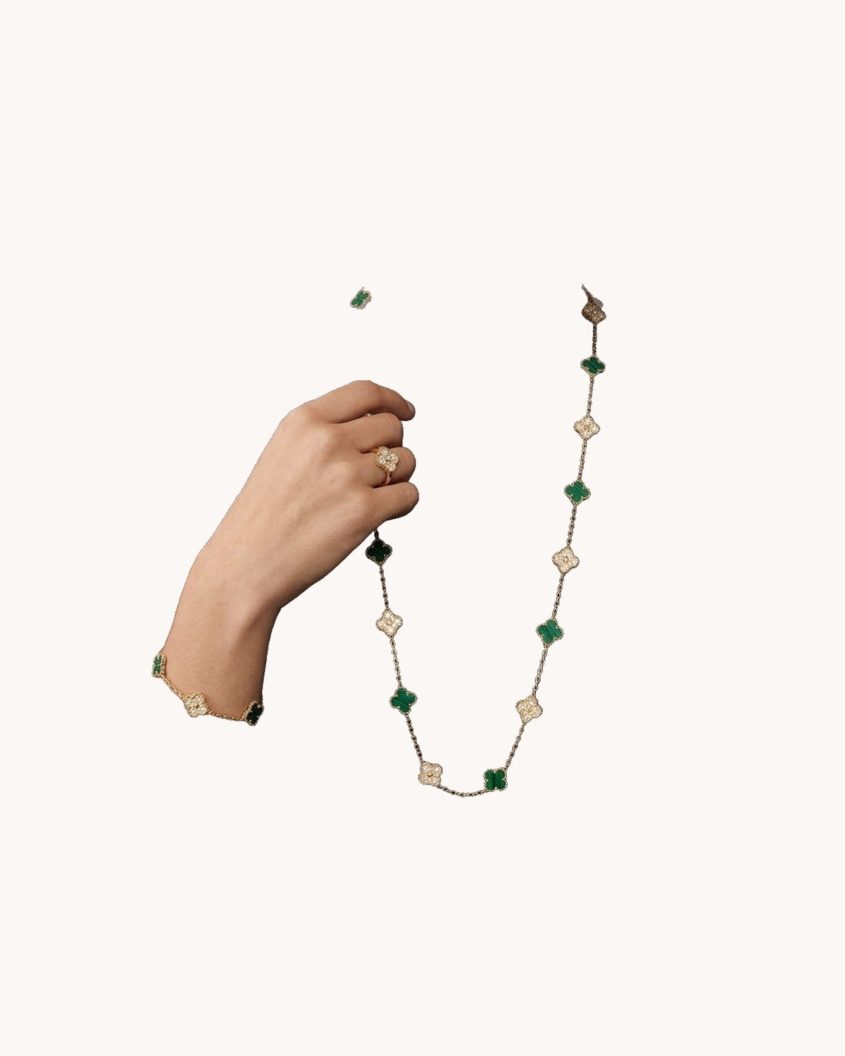 Mayceline Four Leaf Clover Necklace, 20 Motifs — 18K Yellow Gold, Diamond, Malachite — image 2
