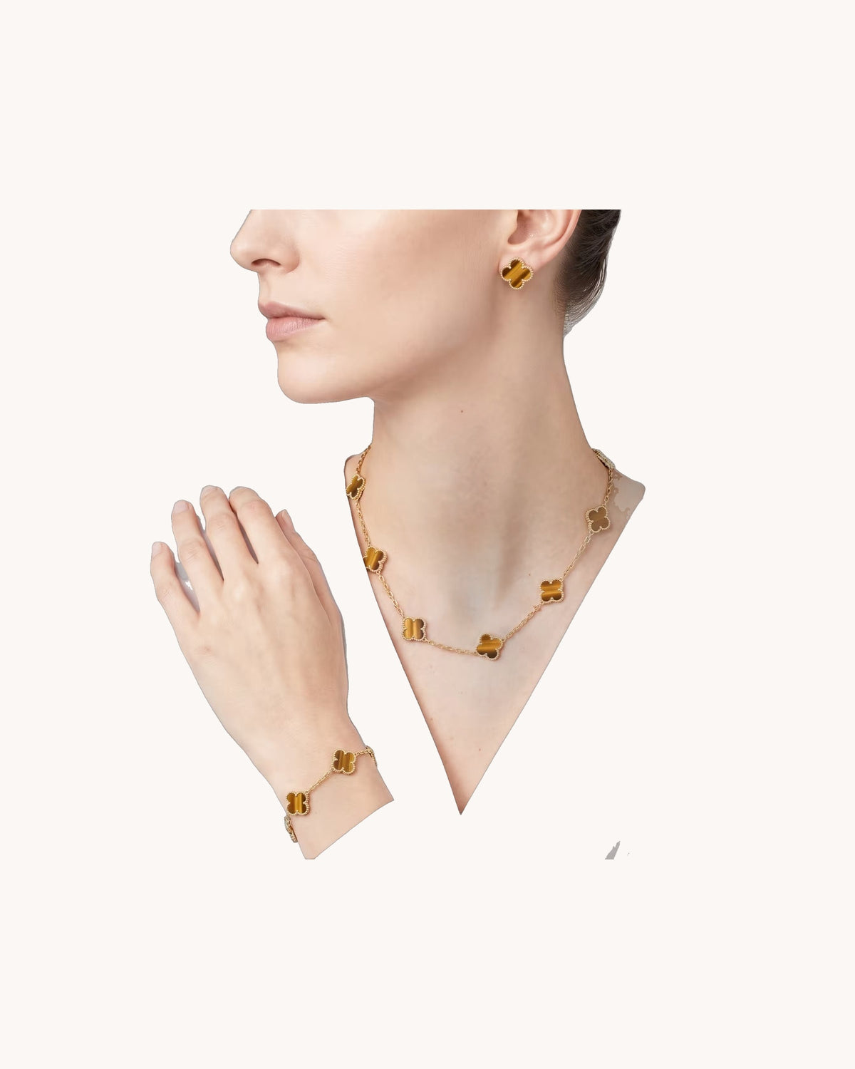 Mayceline Four Leaf Clover Bracelet — 18K Yellow Gold, Tiger Eye — image 2