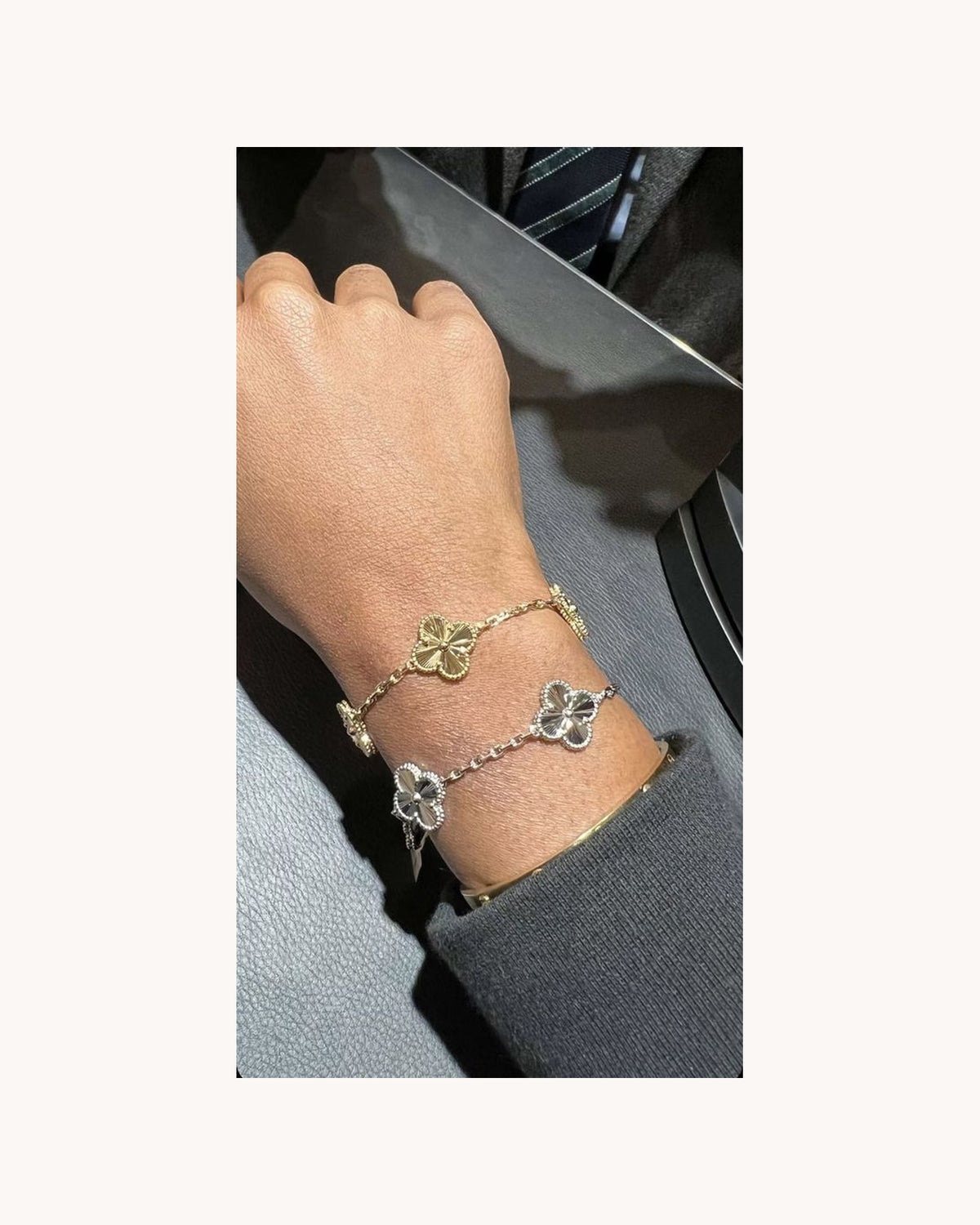 2-Piece Clover Bracelet Set - Silver/Gold