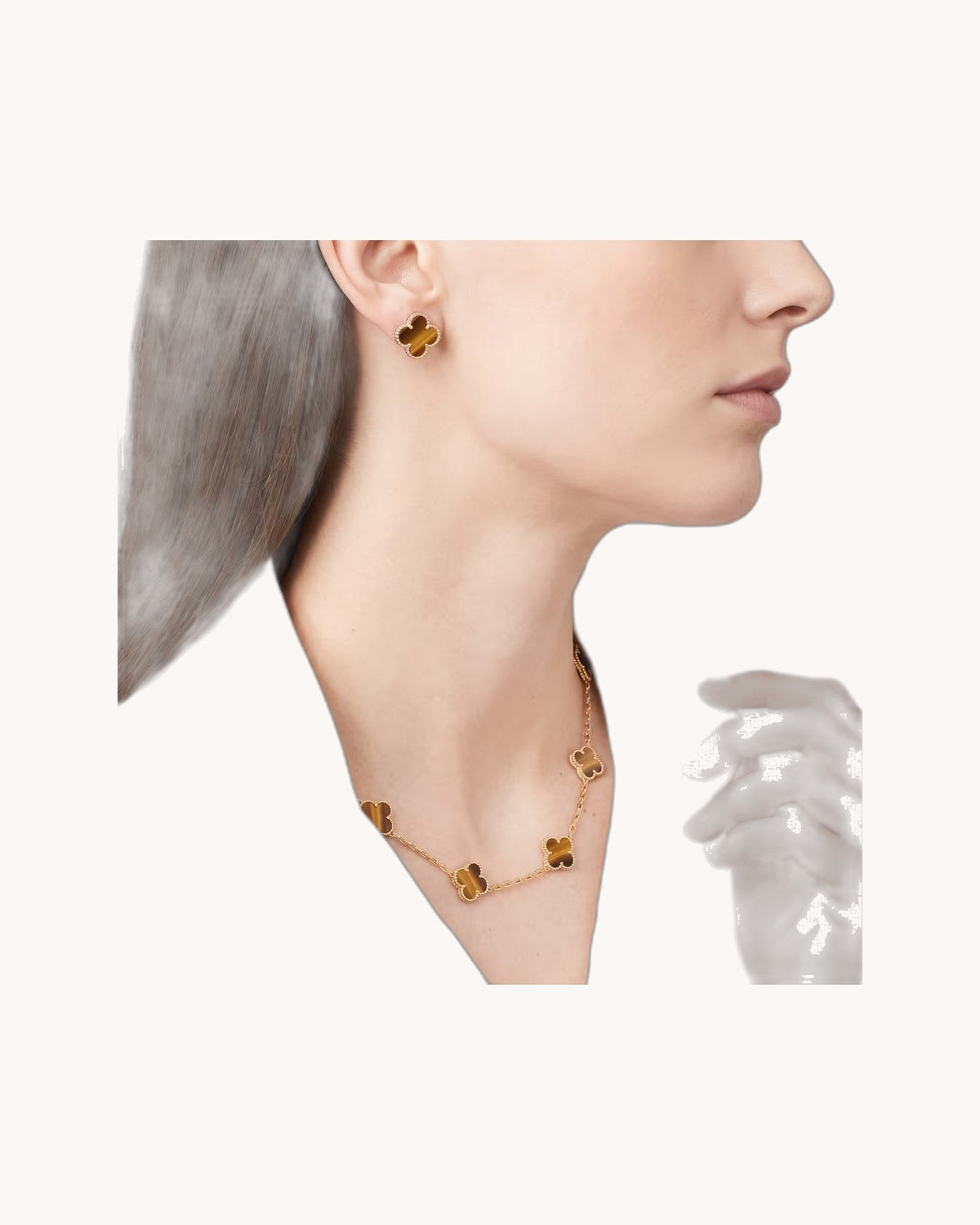 Mayceline Four Leaf Clover Earrings — 18K yellow gold, Tiger Eye