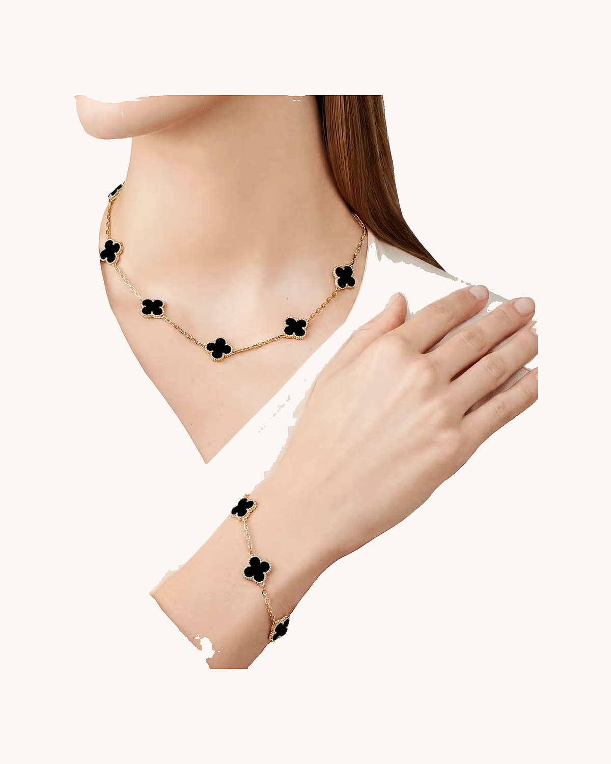 Mayceline Four Leaf Clover Bracelet — 18K Yellow Gold, Onyx
