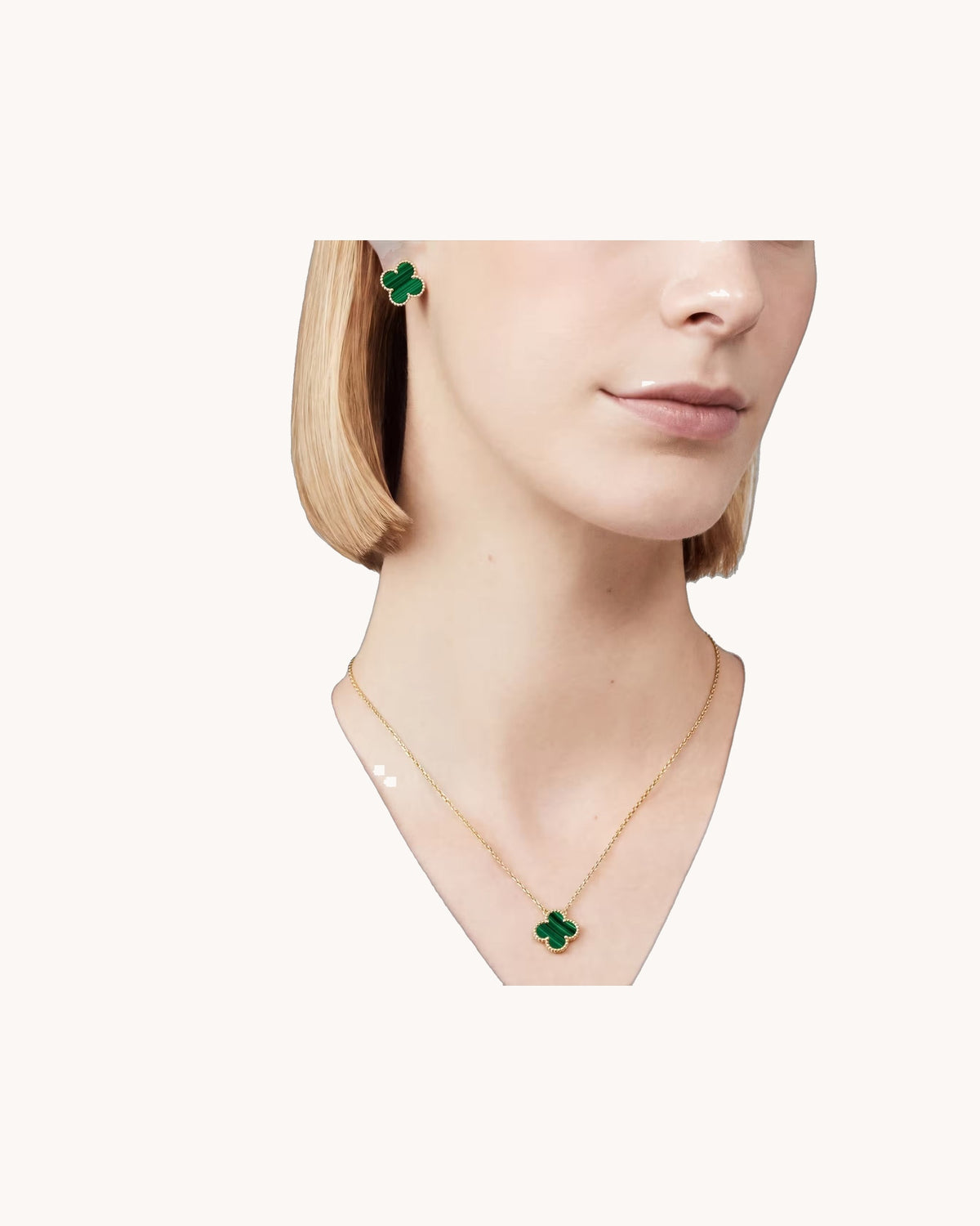 Mayceline Four Leaf Clover Necklace — 18K Yellow Gold, Malachite — image 2
