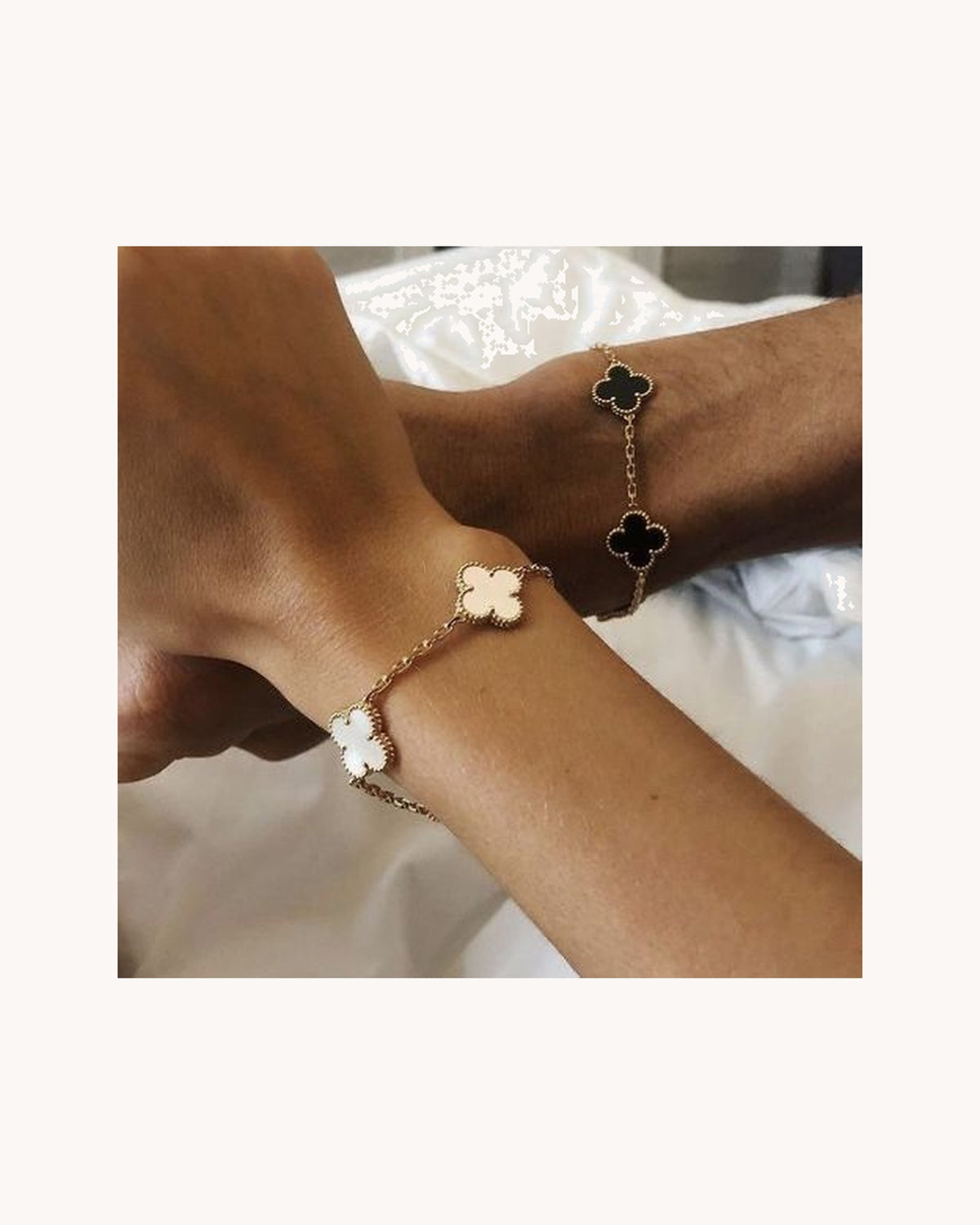 2-Piece Clover Bracelet Set - Black/White