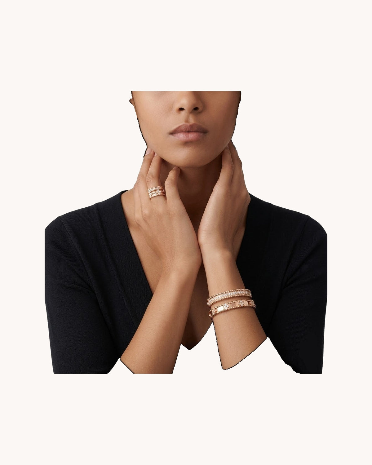 Mayceline Mille Four Leaf Clover Bracelet, Small — Diamond, 18K Rose Gold — image 2