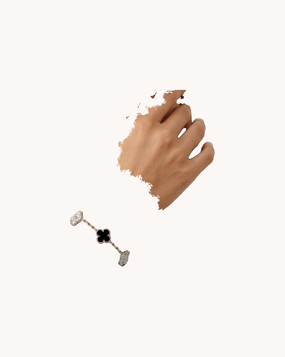 Mayceline Four Leaf Clover Bracelet — 18K White Gold, Diamond, Onyx