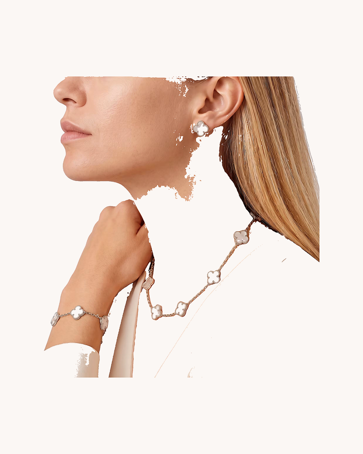 Mayceline Four Leaf Clover Bracelet — 18K White Gold, Mother of Pearl