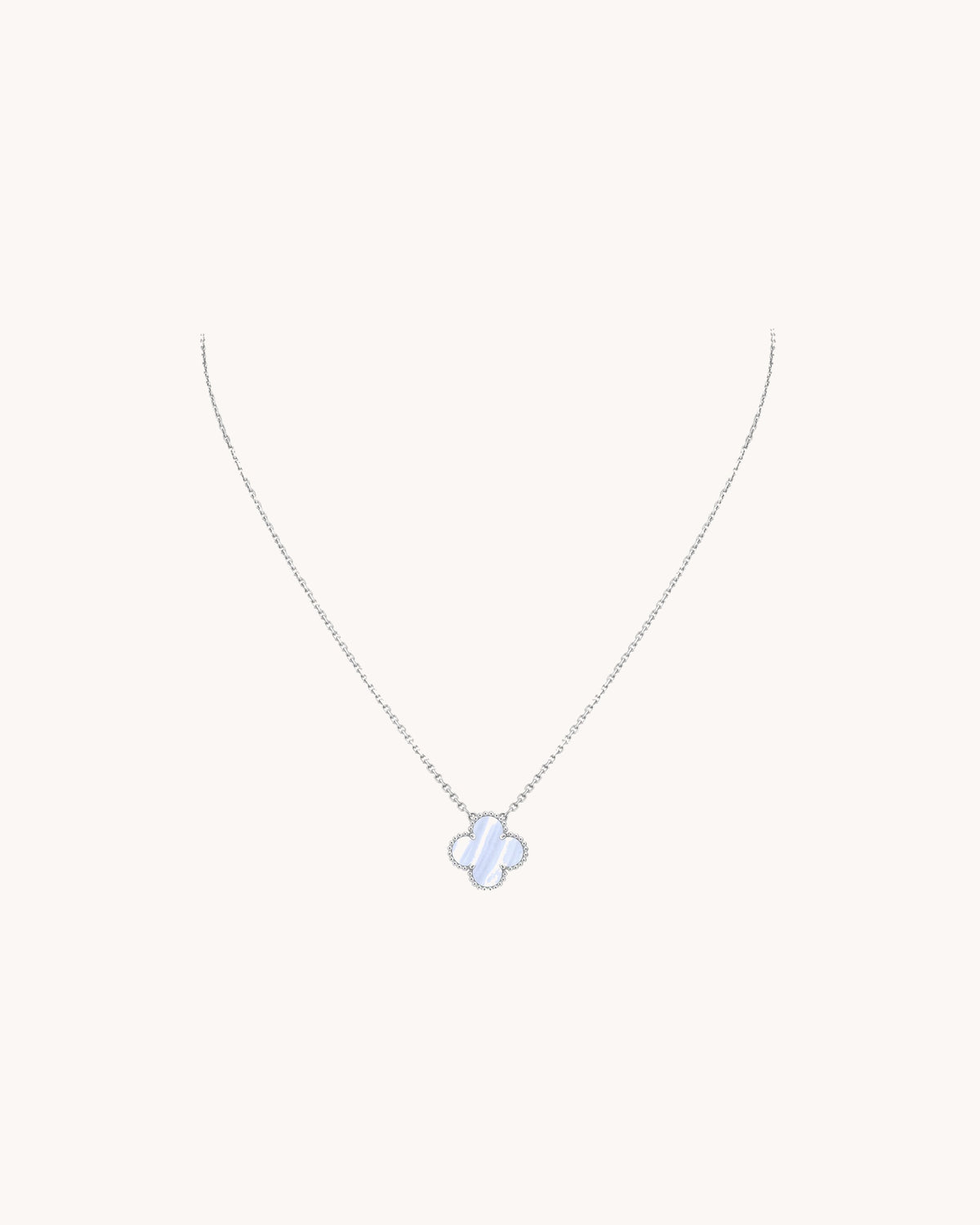 Mayceline Four Leaf Clover Necklace — 18K White Gold, Chalcedony — image 2