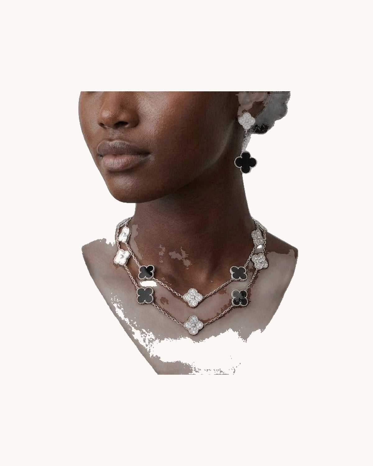 Mayceline Four Leaf Clover Necklace, 20 Motifs — 18K White Gold, Diamond, Onyx — image 2