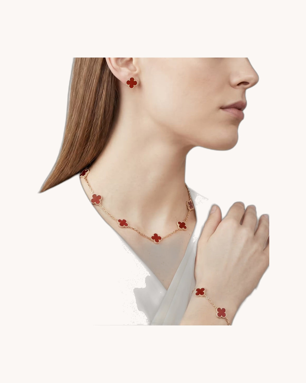 Mayceline Four Leaf Clover Earrings — 18K yellow gold, Carnelian