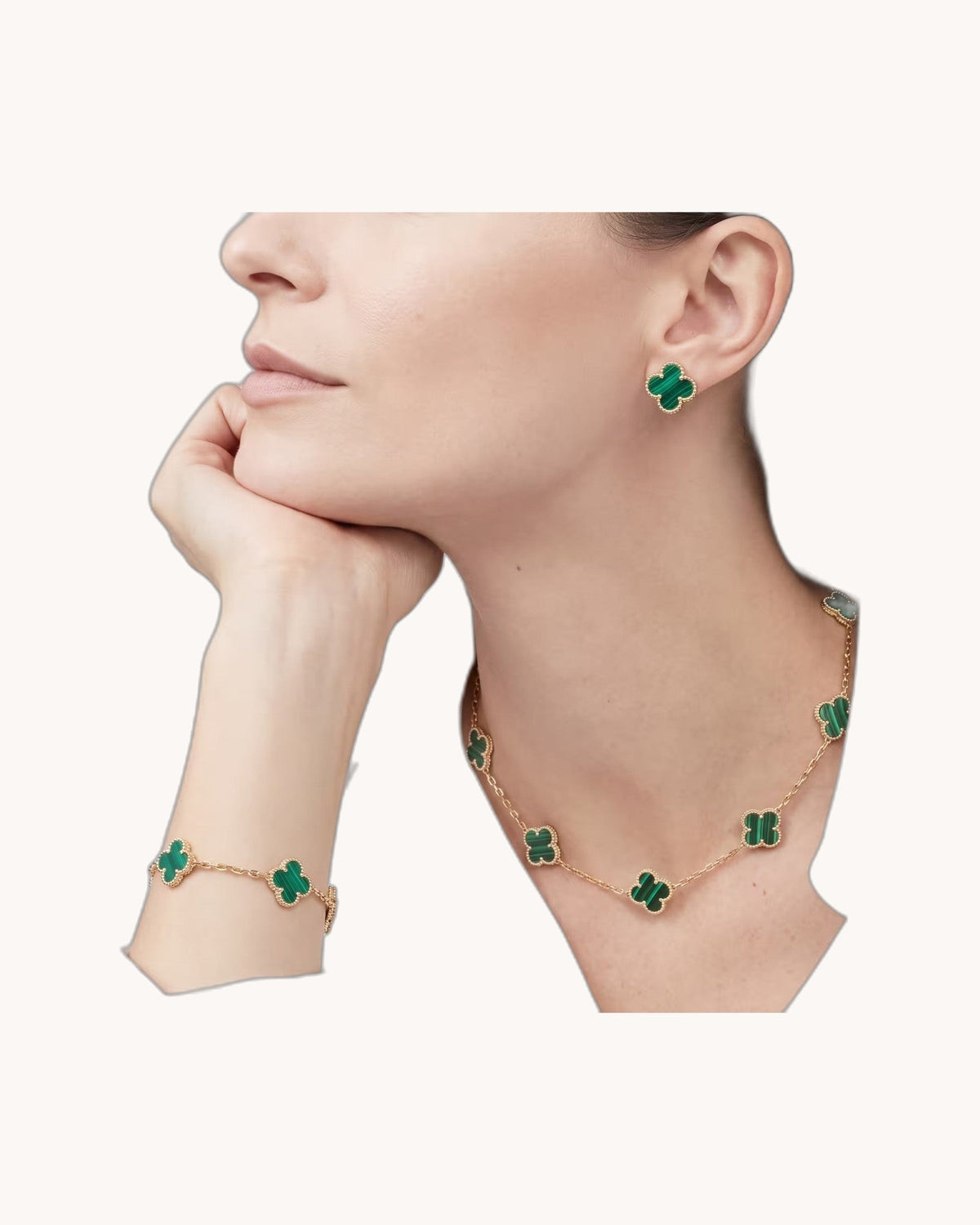 Mayceline Four Leaf Clover Earrings — 18K yellow gold, Malachite