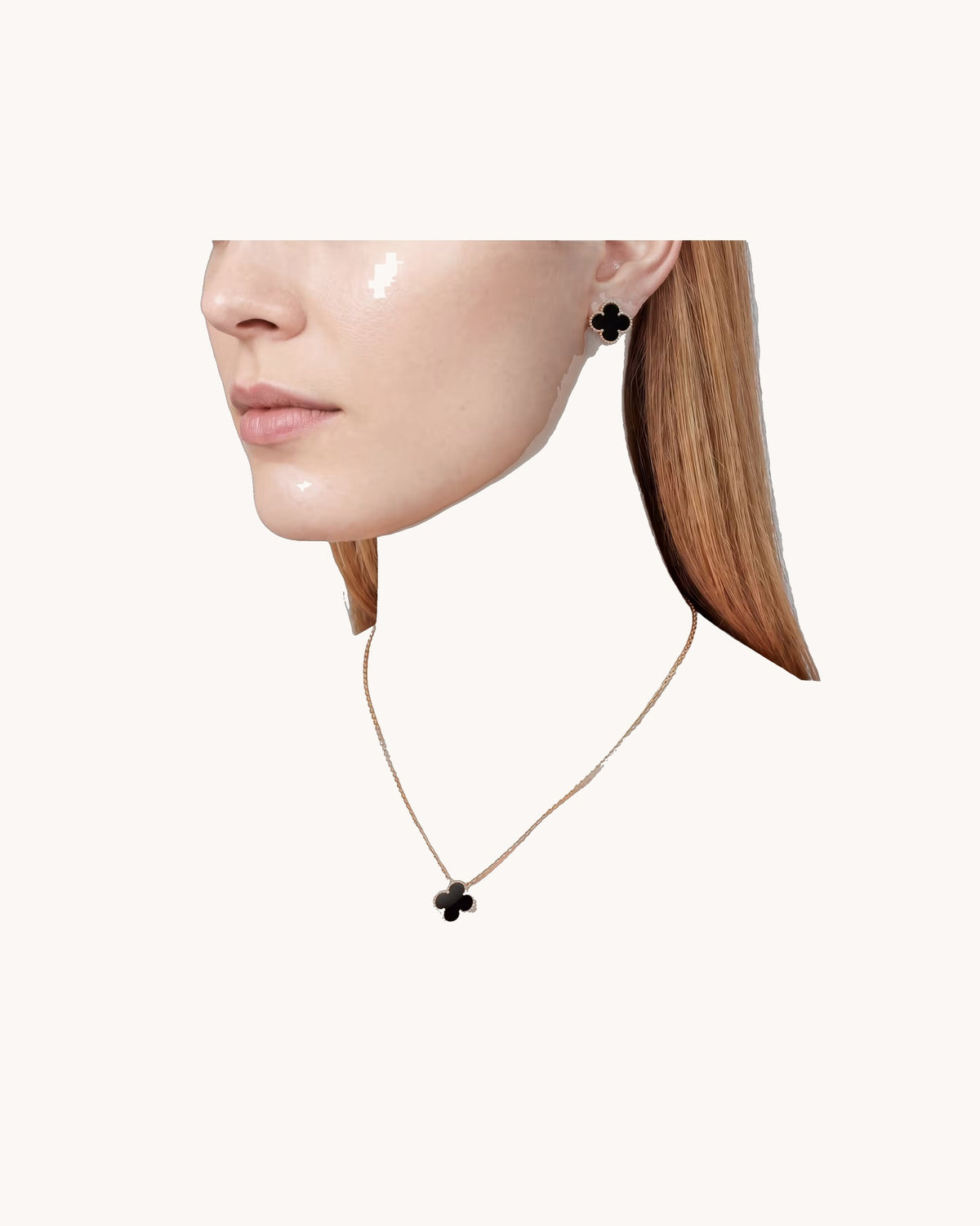 Mayceline Four Leaf Clover Necklace — 18K Yellow Gold, Onyx — image 2
