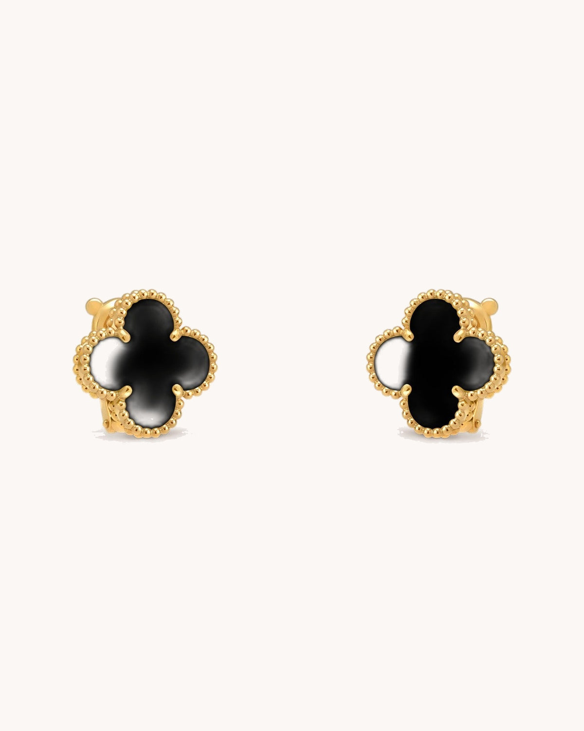 Mayceline Four Leaf Clover Earrings — 18K yellow gold, Onyx