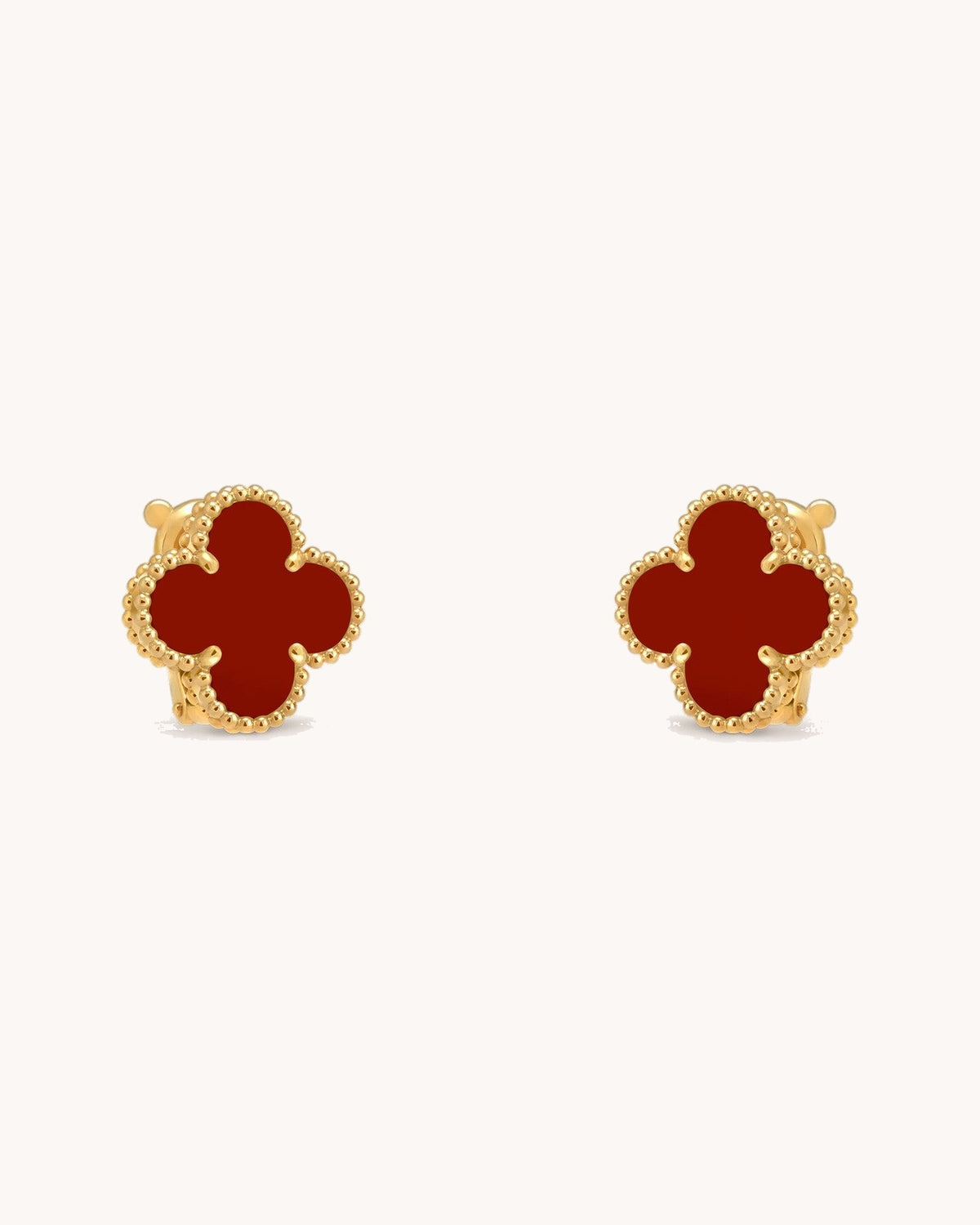 Mayceline Four Leaf Clover Earrings — 18K yellow gold, Carnelian