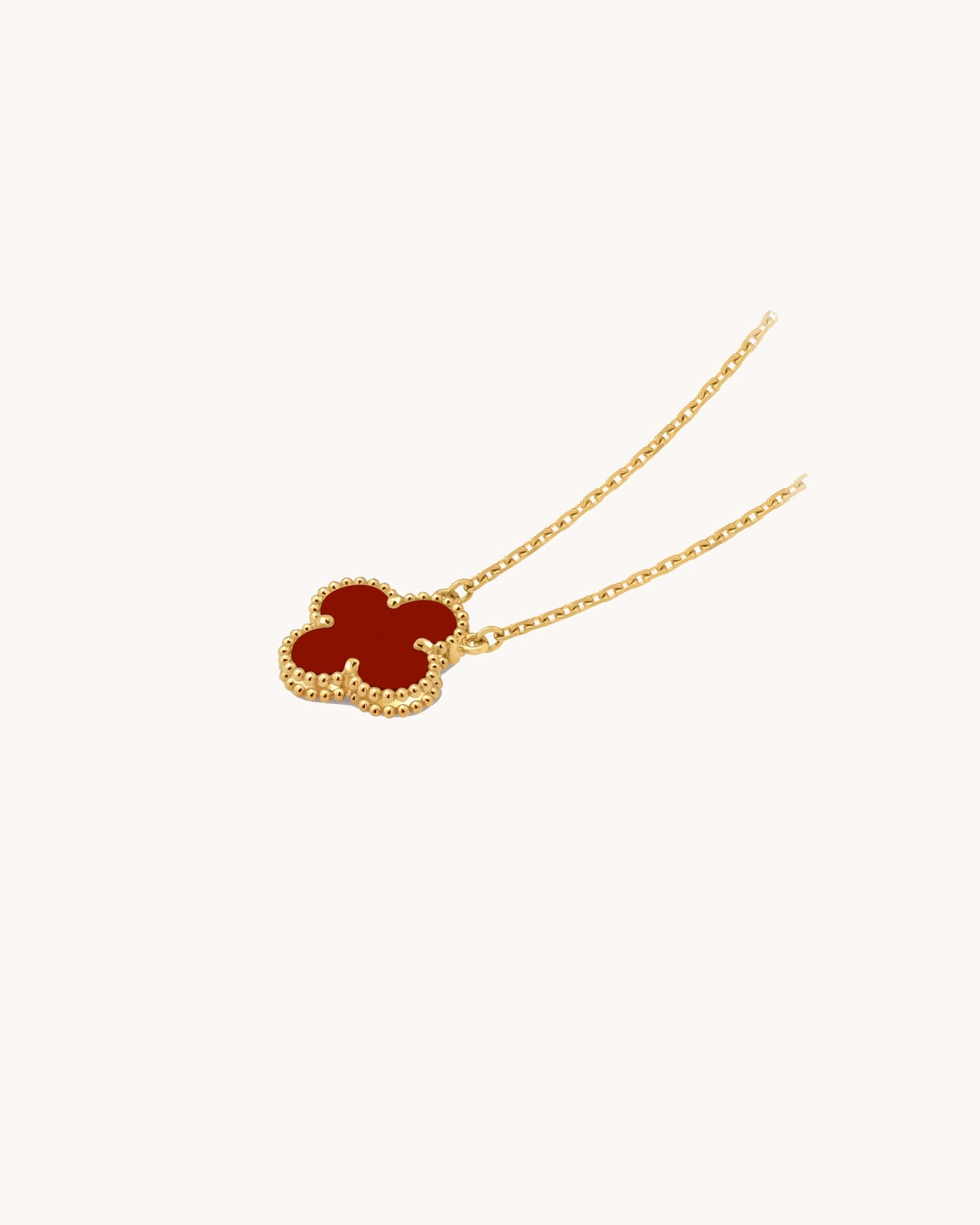 Mayceline Four Leaf Clover Necklace — 18K Yellow Gold, Carnelian — image 3