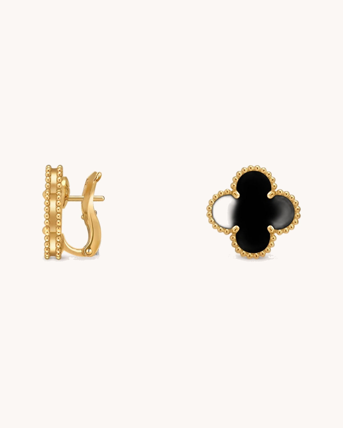 Mayceline Four Leaf Clover Earrings — 18K yellow gold, Onyx