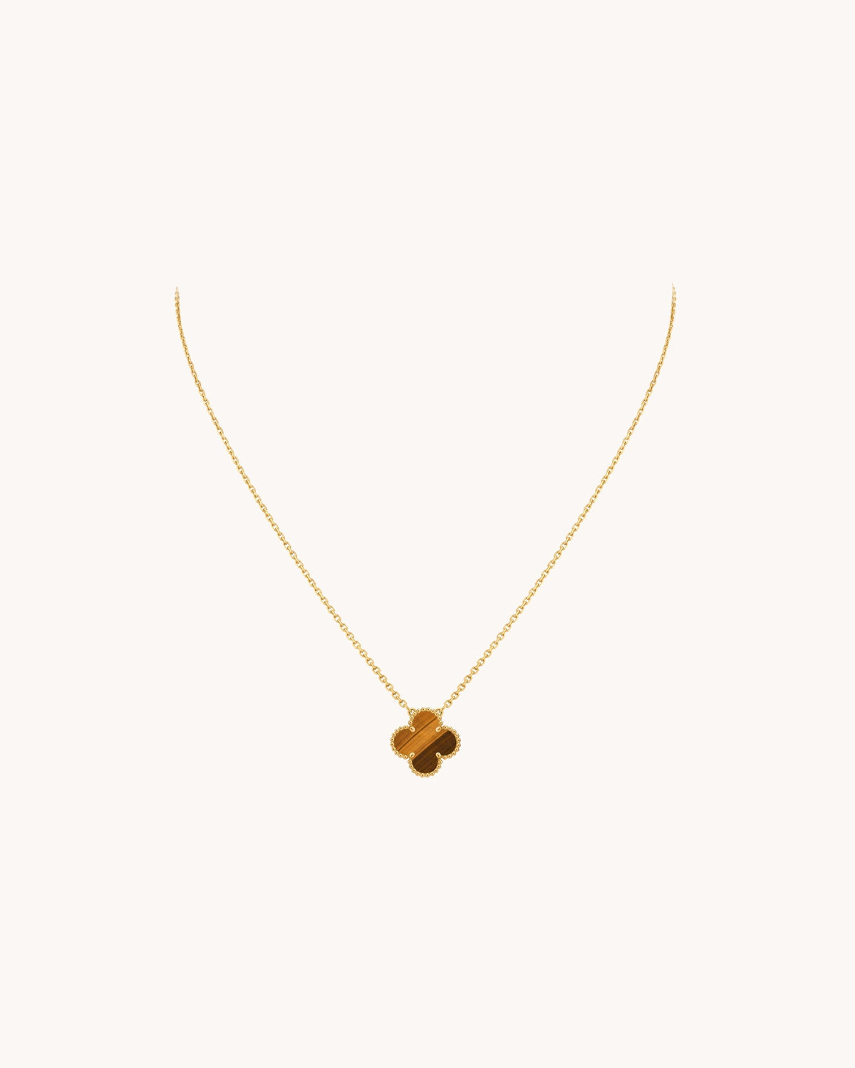 Mayceline Four Leaf Clover Necklace — 18K Yellow Gold, Tiger Eye — image 3