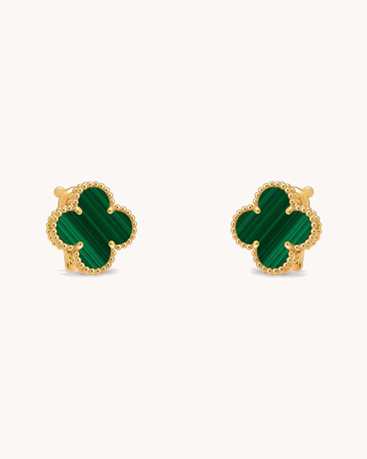 Mayceline Four Leaf Clover Earrings — 18K yellow gold, Malachite