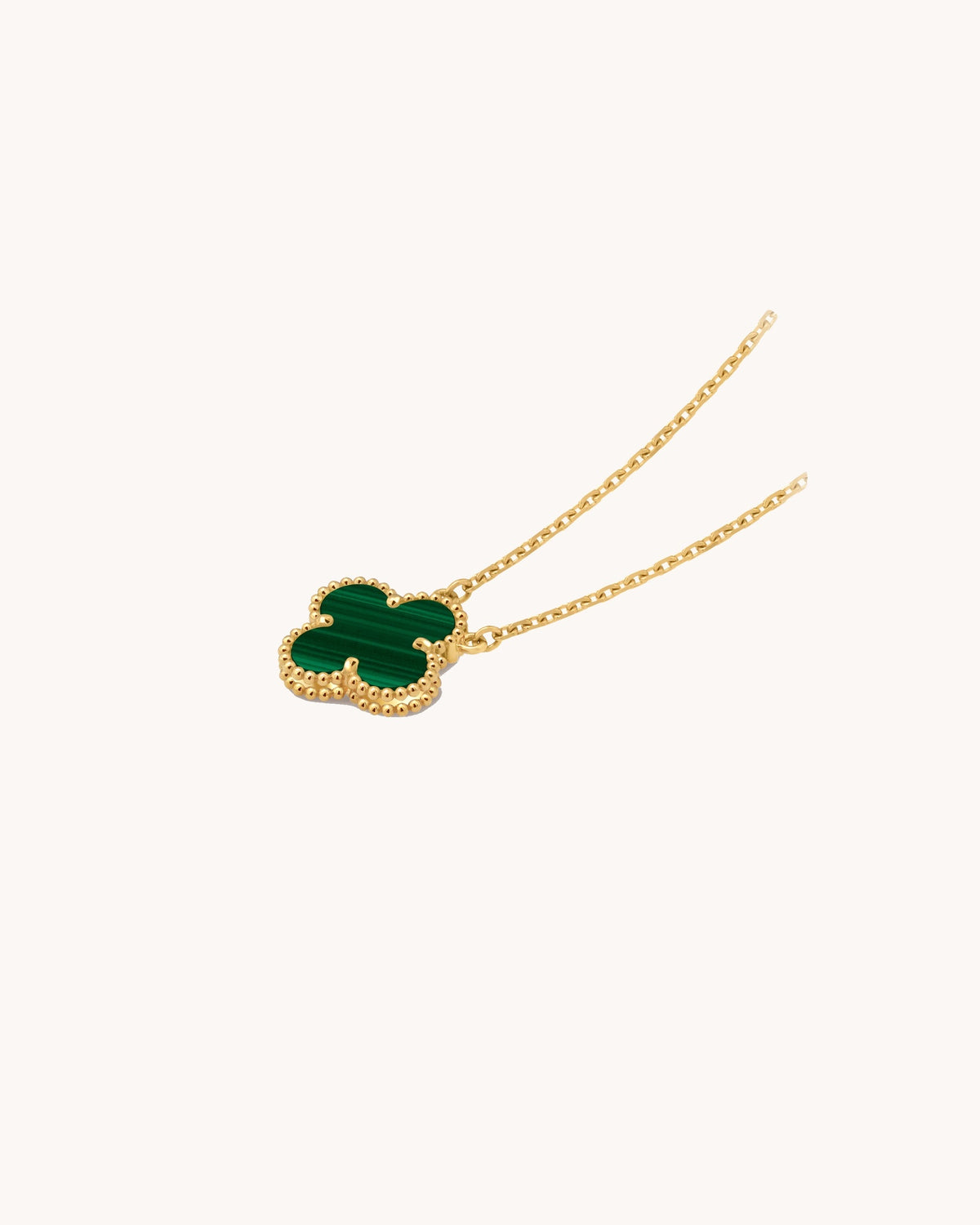 Mayceline Four Leaf Clover Necklace — 18K Yellow Gold, Malachite — image 3