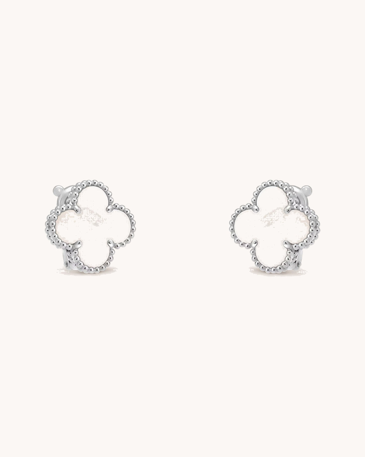 Mayceline Four Leaf Clover Earrings — 18K white gold, Mother of pearl