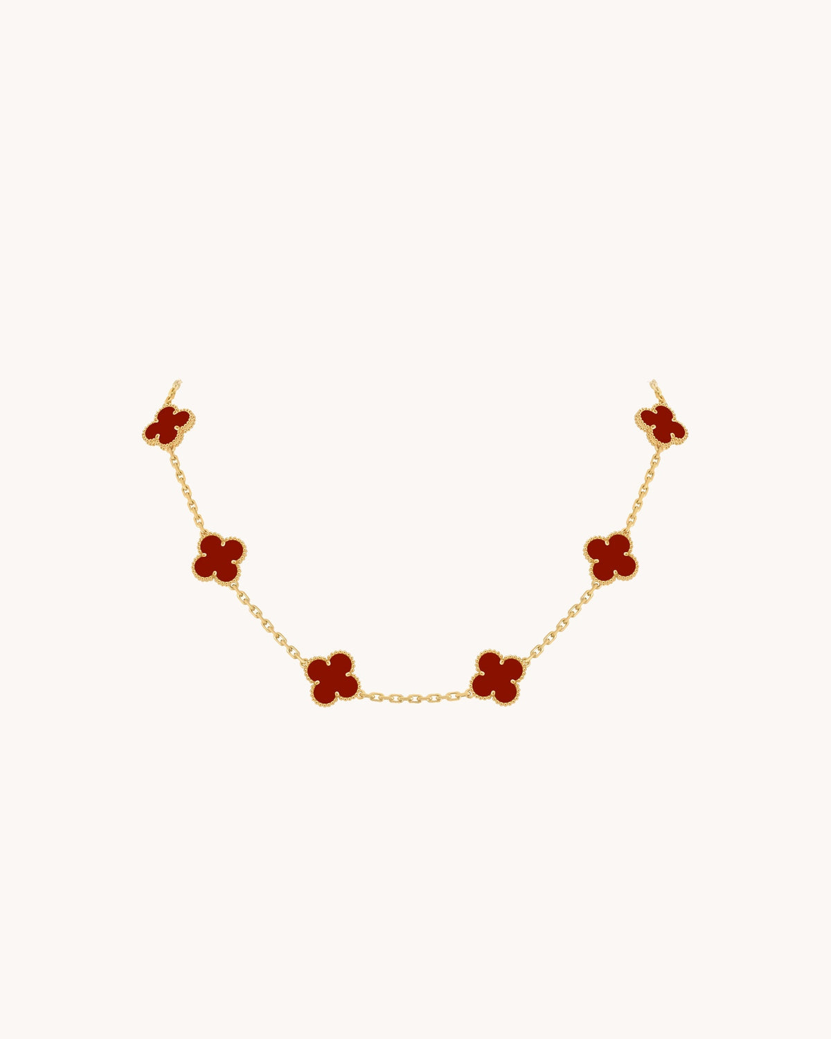 Mayceline Four Leaf Clover Necklace, 10 Motifs — 18K Yellow Gold, Carnelian — image 3