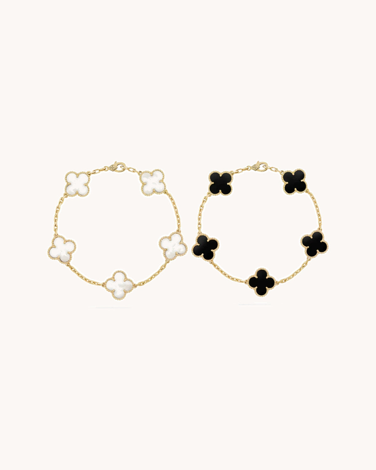 2-Piece Clover Bracelet Set - Black/White