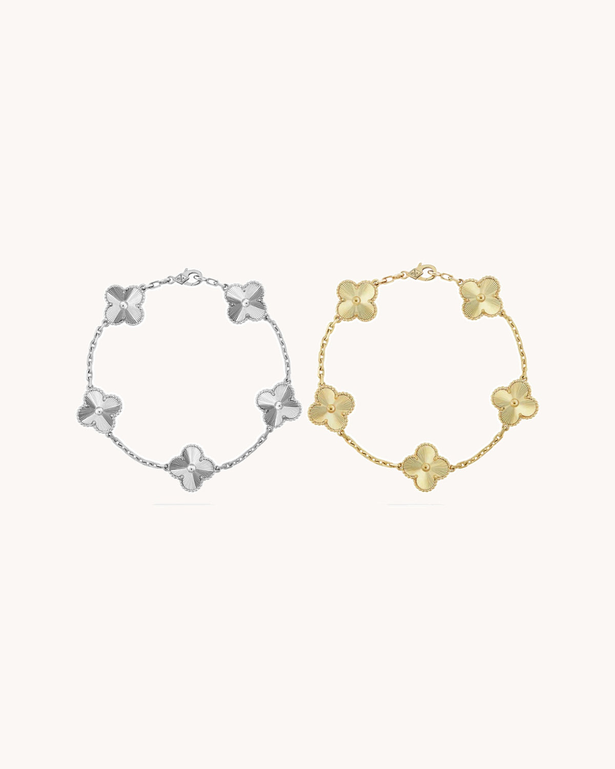 2-Piece Clover Bracelet Set - Silver/Gold