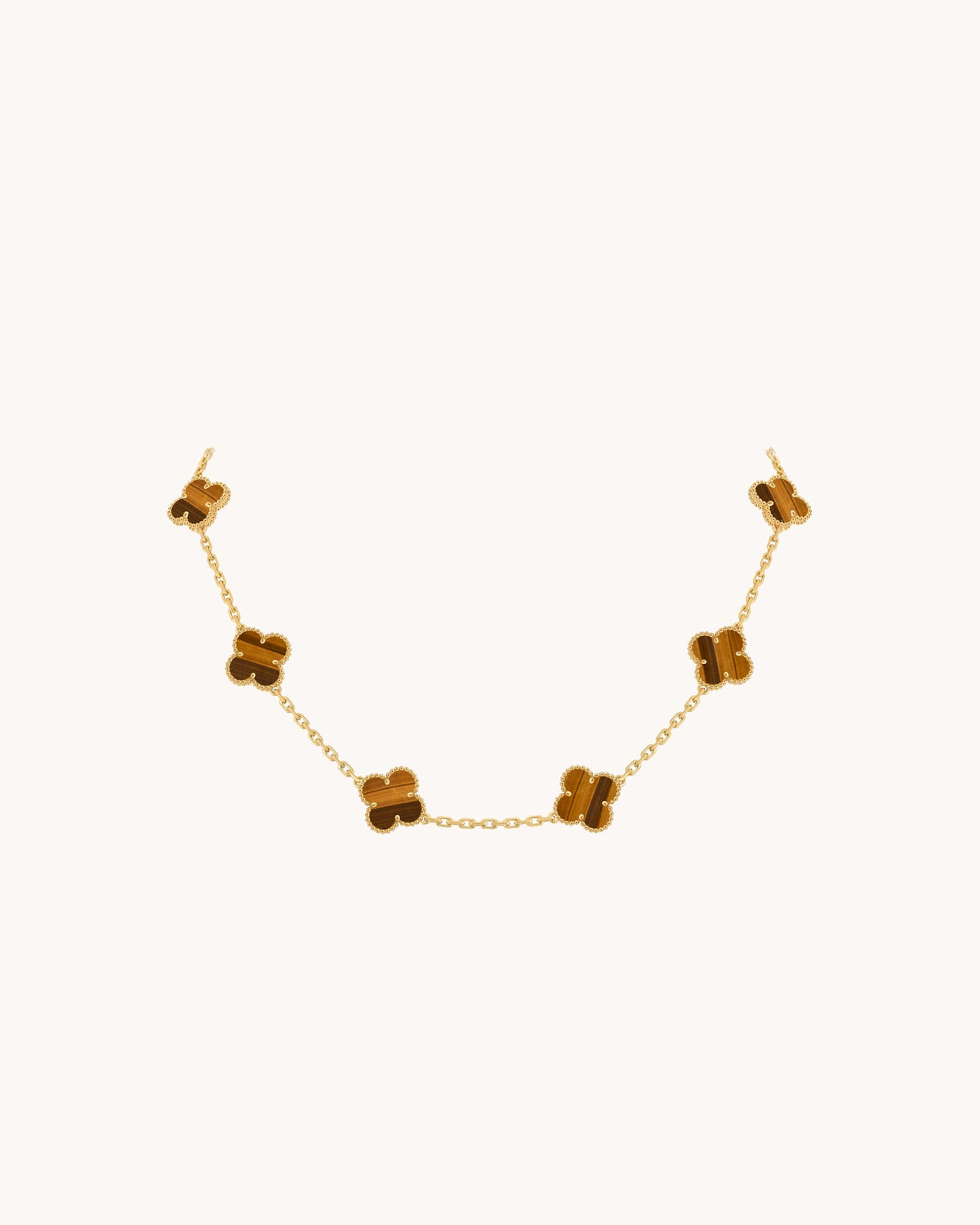 Mayceline Four Leaf Clover Necklace, 10 Motifs — 18K Yellow Gold, Tiger Eye — image 4