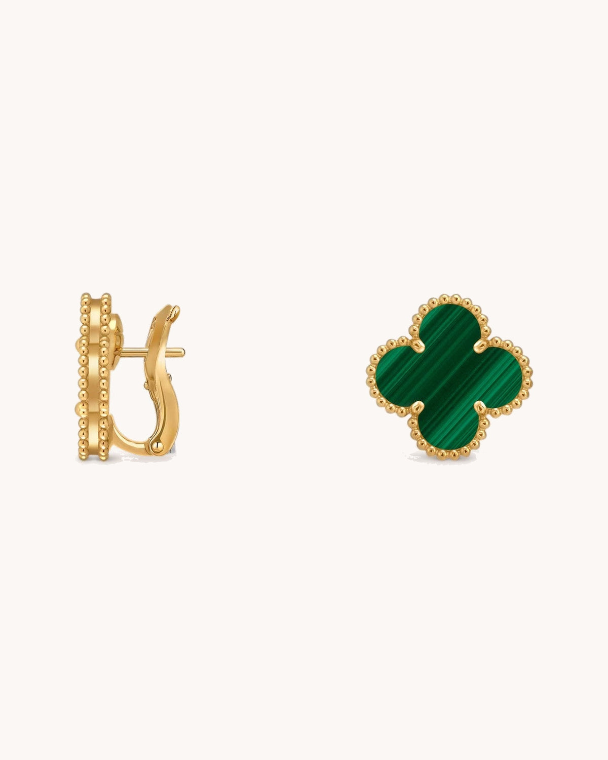 Mayceline Four Leaf Clover Earrings — 18K yellow gold, Malachite