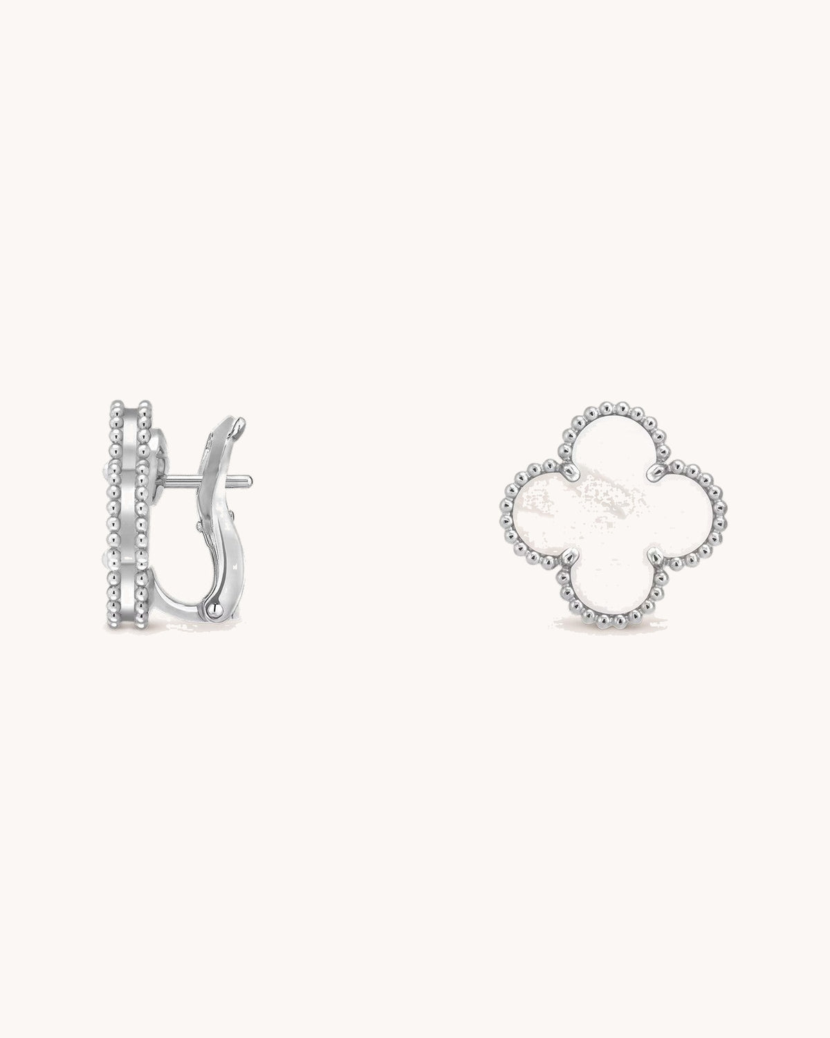 Mayceline Four Leaf Clover Earrings — 18K white gold, Mother of pearl