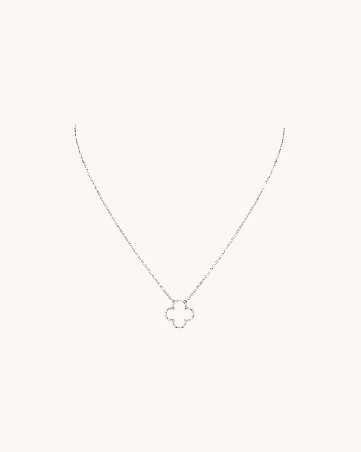 Mayceline Four Leaf Clover Necklace — 18K White Gold, Mother of Pearl — image 4