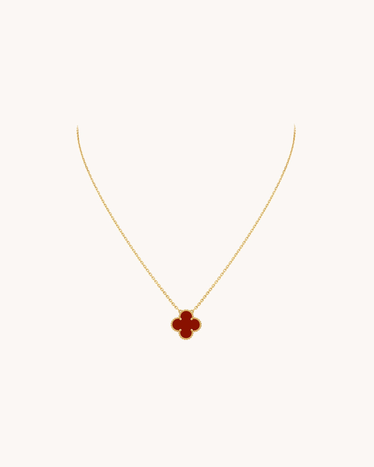 Mayceline Four Leaf Clover Necklace — 18K Yellow Gold, Carnelian — image 4