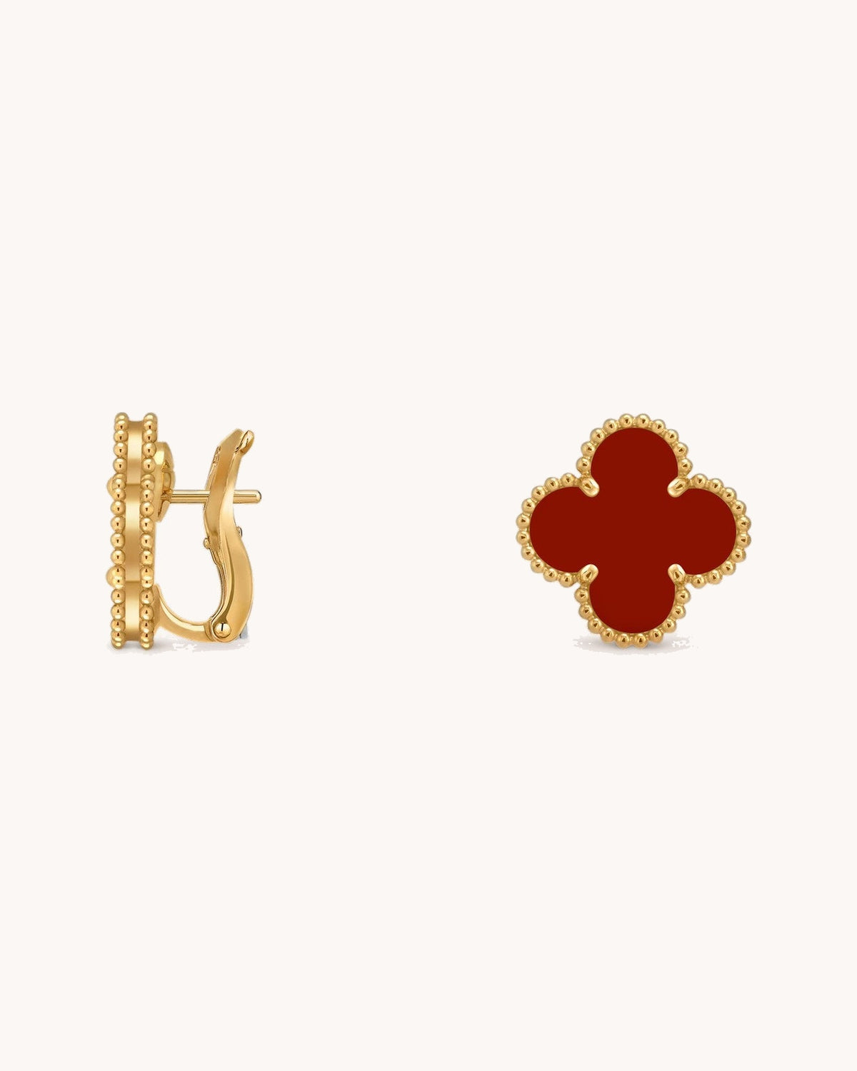 Mayceline Four Leaf Clover Earrings — 18K yellow gold, Carnelian