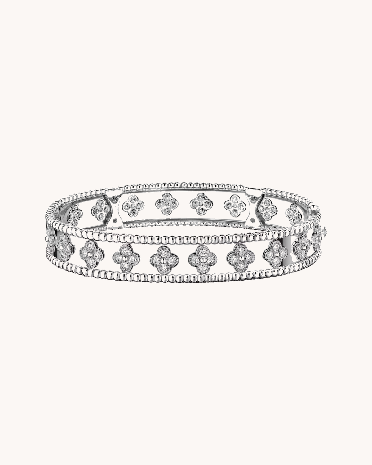 Mayceline Mille Four Leaf Clover Bracelet, Medium — Diamond 18K White Gold