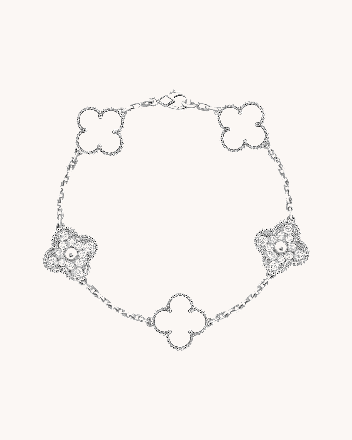 Mayceline Four Leaf Clover Bracelet — 18K White Gold, Diamond, Onyx